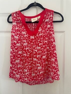 Maeve Red Animal-Print V-Neck Sleeveless Top